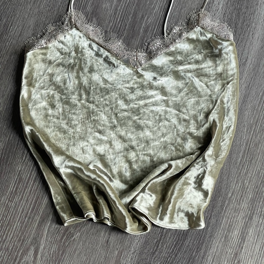 Light olive green Velvet Lace Trim Cami Top by Polo Ralph Lauren size 8